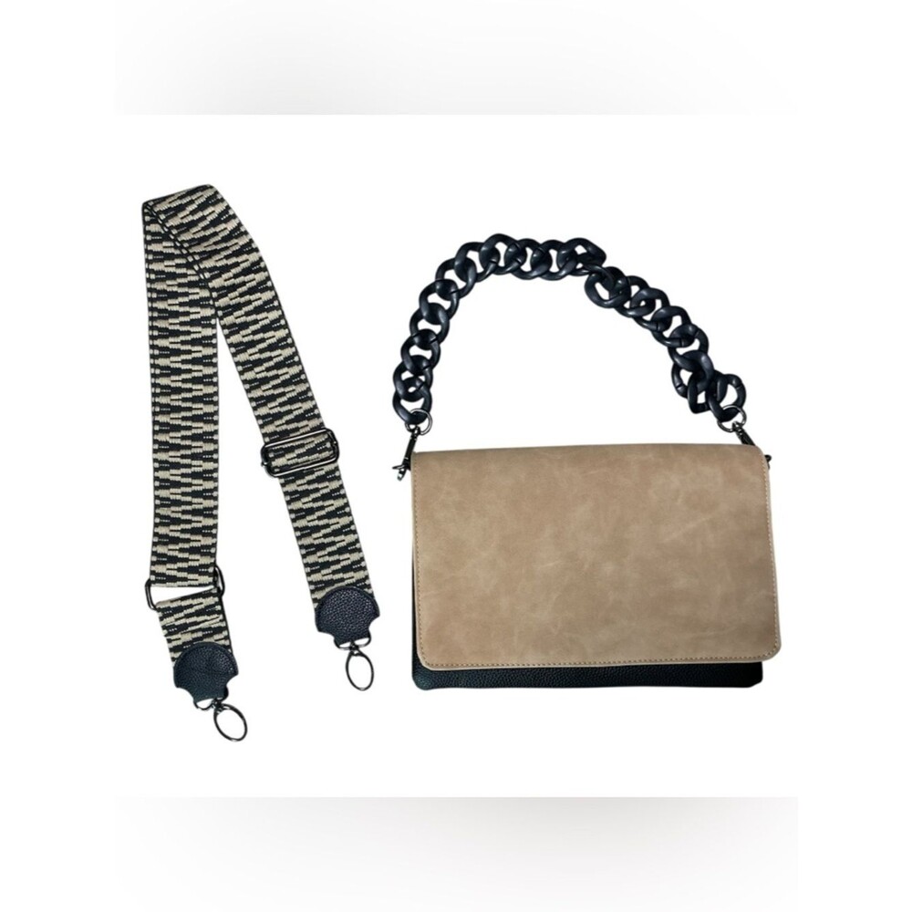 Haute Shore Crossbody Bag Beige Black Chain Strap Removable Straps